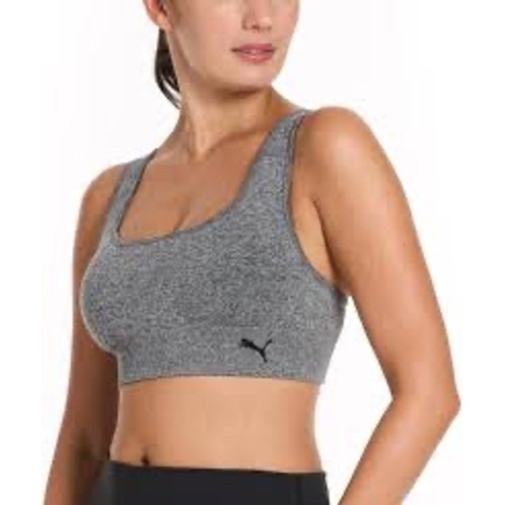 Puma Womens Seamless Sports Bra Heather Grey Adjustable Straps Size Small